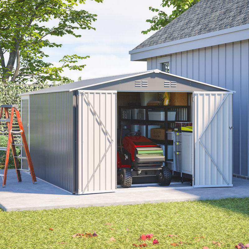 Grande remise pour outils de jardin en métal 14 x 10 pi avec 3 portes verrouillables et porte latérale