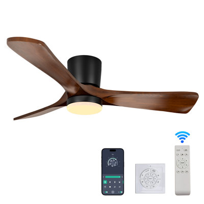 42 In. Smart Indoor Wood  Ceiling Fan With 3-colours Led Light And Dimmer And Dc Reversible And App/wall Switch/remote