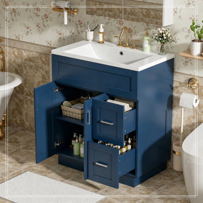 Meuble-lavabo avec lavabo, 2 portes, 2 tiroirs et tablette réglable