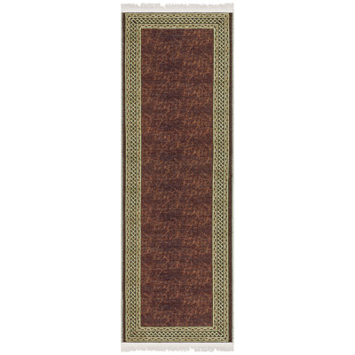 Tapis brun / doré lavable à la machine infroissable à bordure plate pour salon, couloir