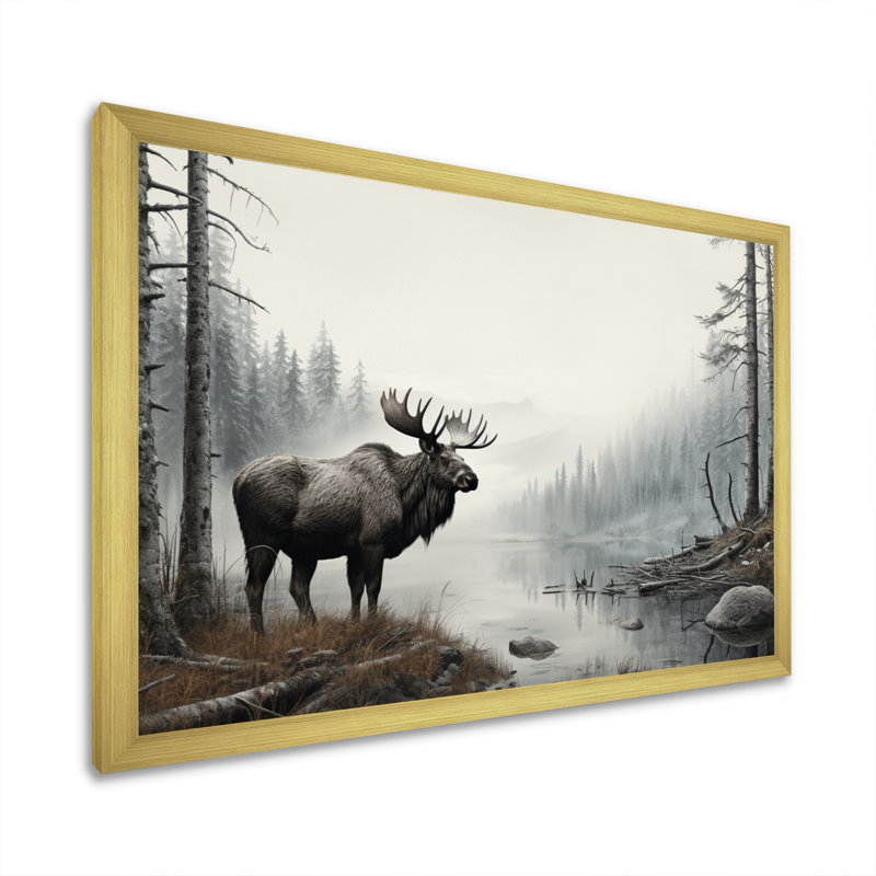 Kelbi Grey Moose Tranquil Tones, reproduction d'art sur toile, H 24 po x l 32 po x P 1 po, Cadre doré à une seule photo