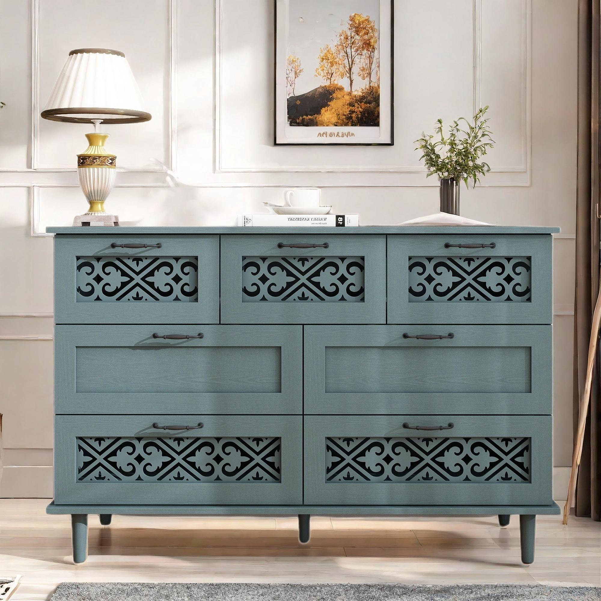 Lark Manor??? Flord Elegant Dresser With 7 Drawers, Metal Handle And ...