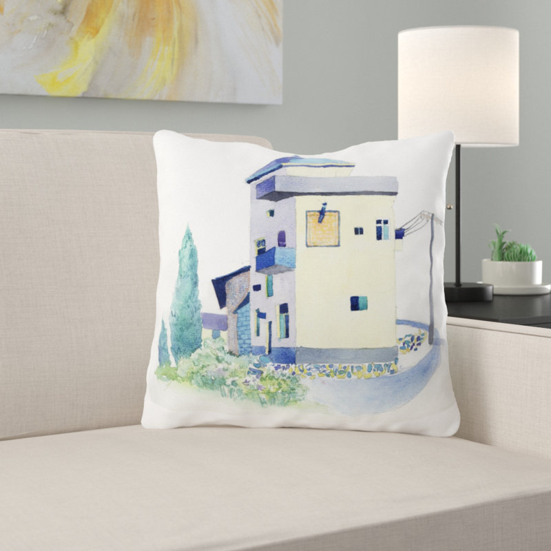 Coussin décoratif aquarelle Polley, Microsuède, Intérieur