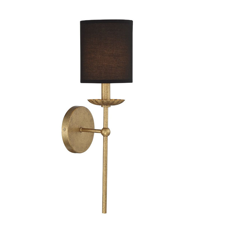 Applique murale 1 lumière Meridian en or véritable, Or véritable, Noir mat