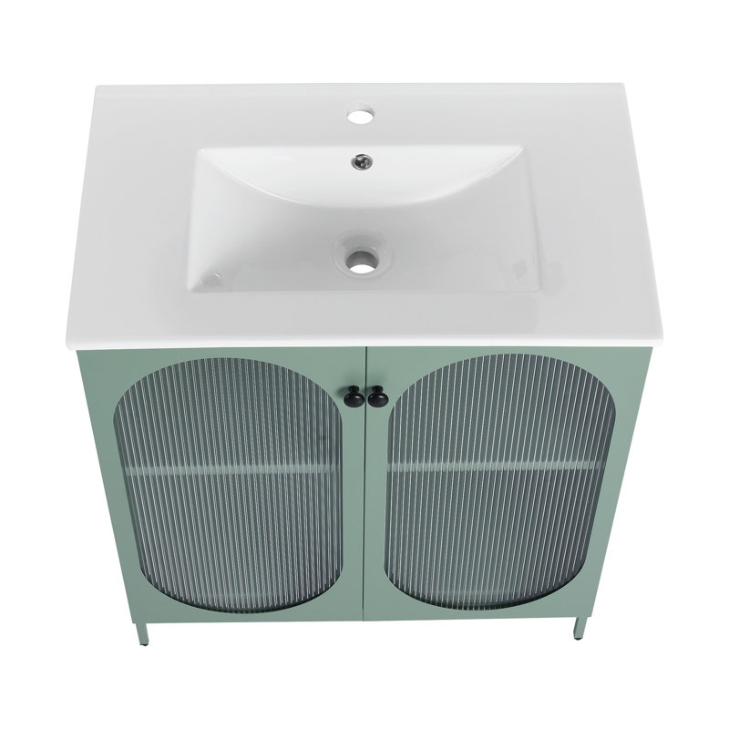 Meuble-lavabo autoportant de 30 po avec lavabo en céramique, Vert menthe