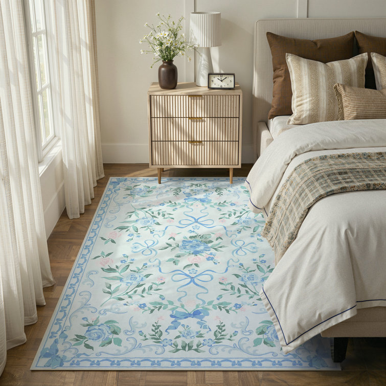 Kaldi Floral Washable Area Rug Non-Slip Stain Resistant Low-Pile Boho Large Indoor Throw Carpet