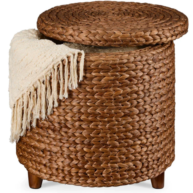 Round Storage Ottoman, Chestnut