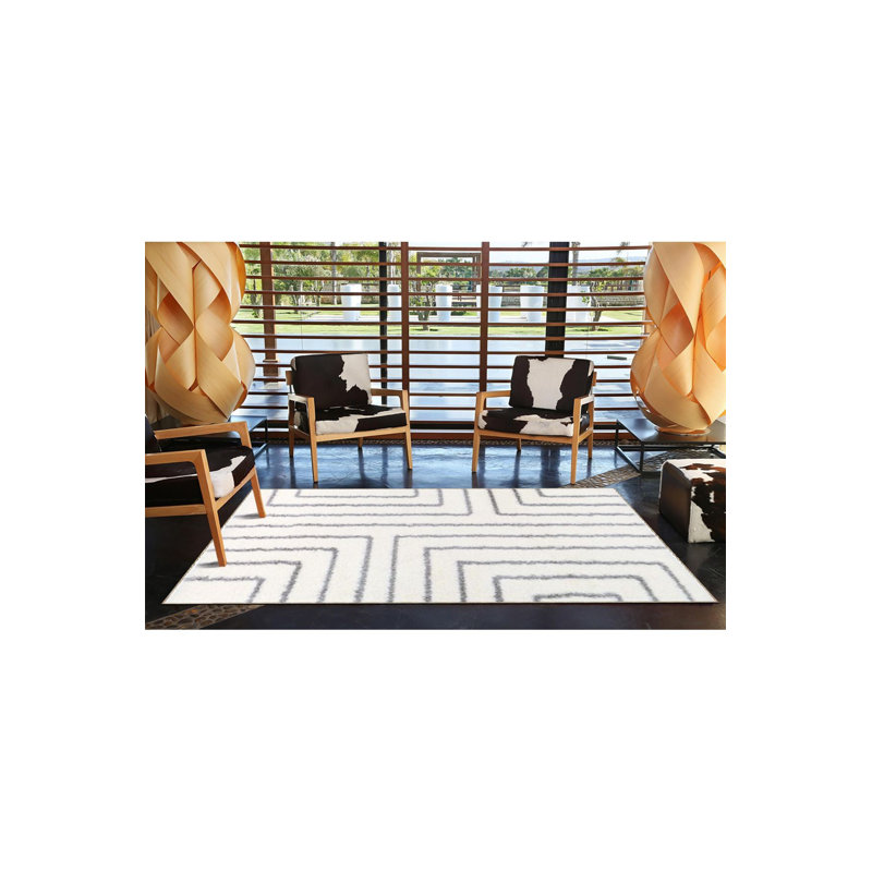 Tapis rayé à motif géométrique lavable, Rond 3 pi 3 po