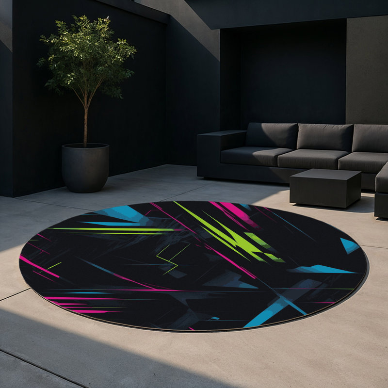 Neon Splinter Indoor And Outdoor Area Rug, Round 5'