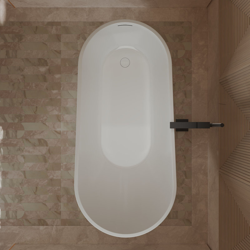 Monblari 59" X 29.5" Acrylic Freestanding White Soaking Bathtub With Overflow And Pop-Up Drain For Bathroom, Glossy White