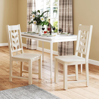 Dining Chair Set Of 4 With Rubber Wood Frame & Leaf-shape High Back For Kitchen