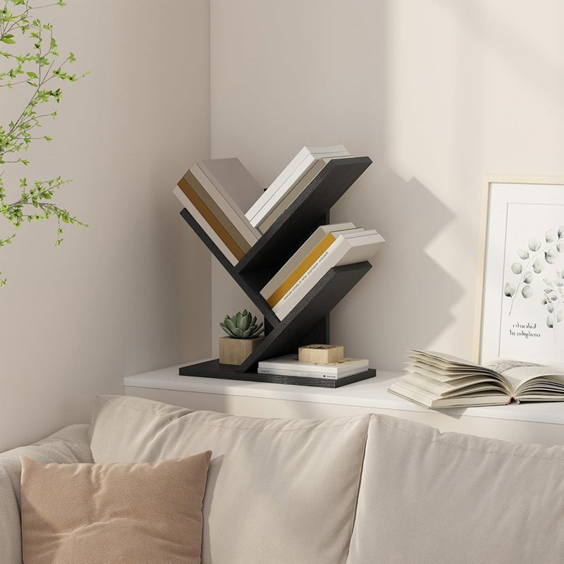 Bibliothèque de bureau et bibliothèque sur pied pour CD, magazines et livres, tablette compacte pour chambre à coucher, salon ou bureau - noir