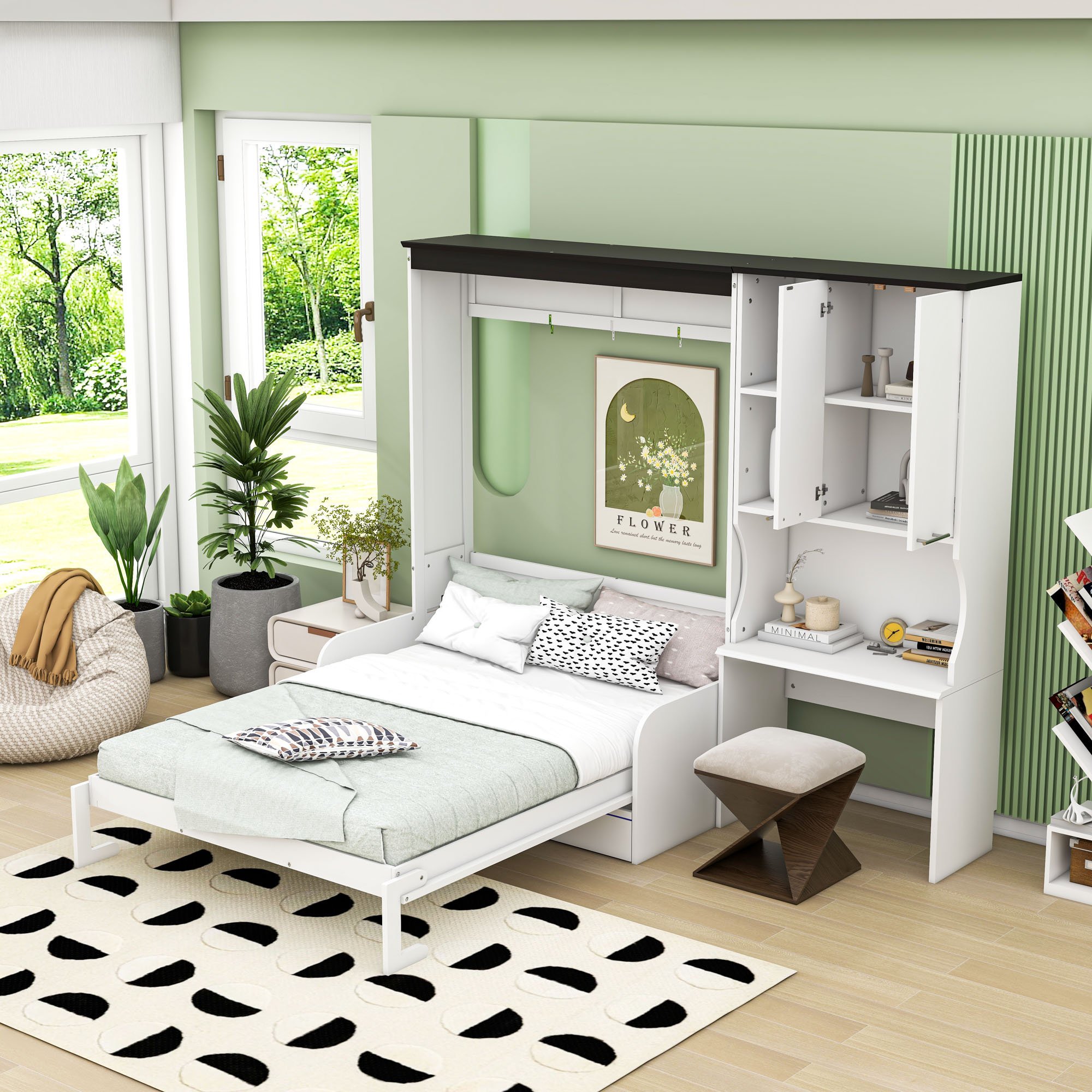 Latitude Run® Wood Murphy Bed with Sofa, Built-in Desk and Cabinet ...