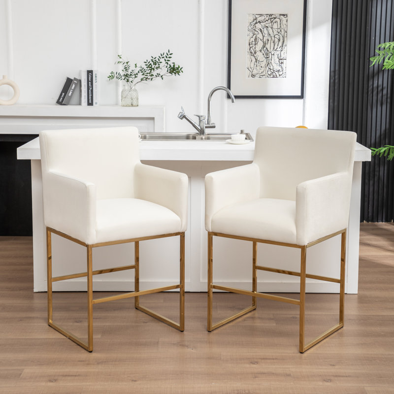 Tabouret de comptoir rembourré avec structure en métal, Beige