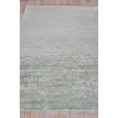 Plush Hand-Knotted Wool/Viscose Area Rug in Gray/Blue