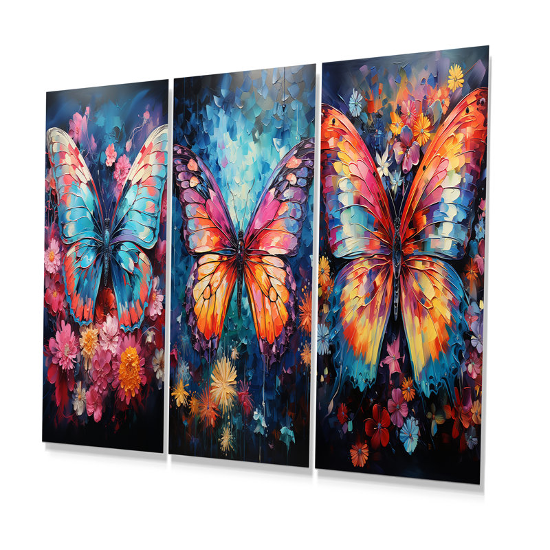 Papillon papillon fauve flottant - ensemble de salon mural en métal 3 pièces, H 28 po x l 36 po
