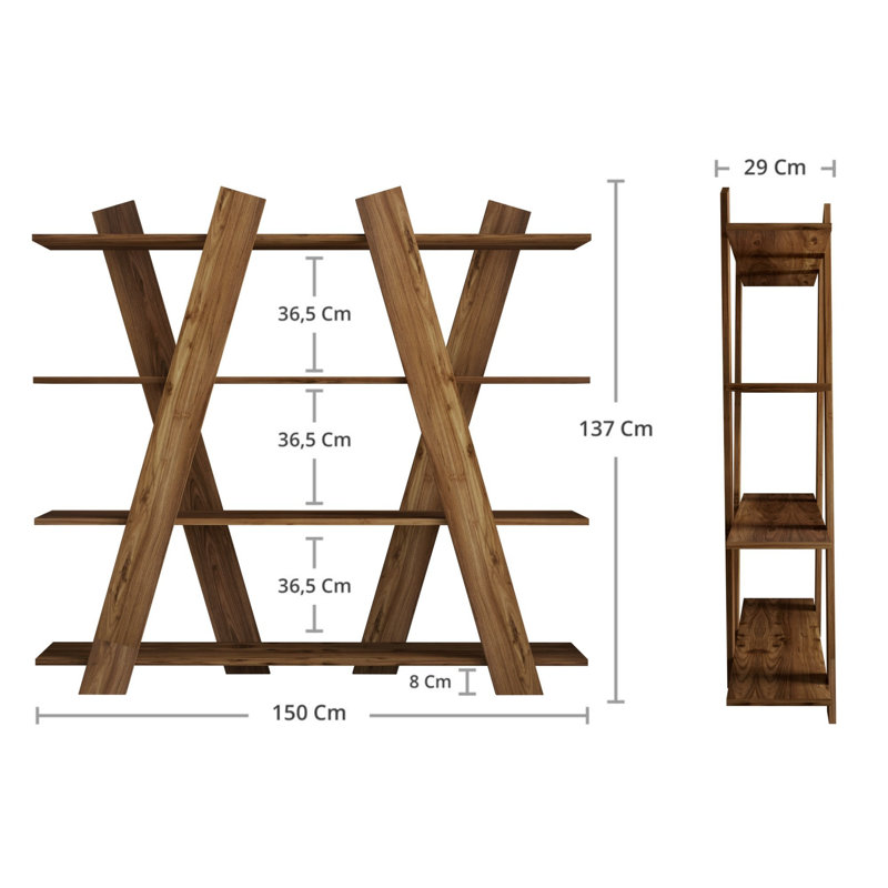 Alesia 137 cm H x 150 cm W Etagere Bookcase, Walnut