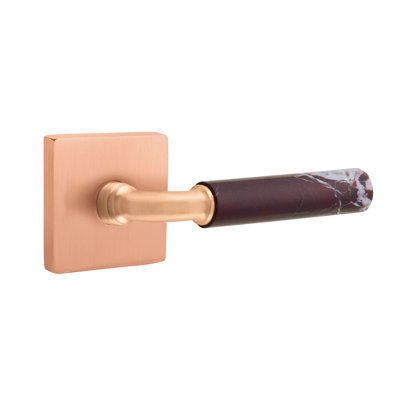 Ensemble de leviers d'intimité Emtek Select avec rosette carrée et tige R-Bar, levier en marbre Rosso Levanto LH