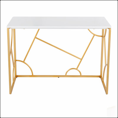 Contemporary Desk with Gold Metal Frame and White Wood Top, Perfect for Modern Offices and Home Use