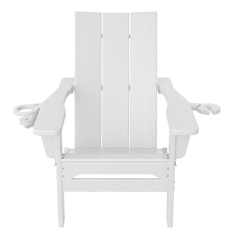 Wolak High Density Polyethylene Folding Adirondack Chair With Double Cup Holder, White