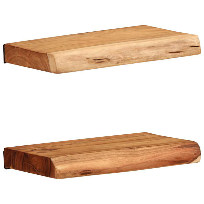 Wall Shelves 2 Pcs Solid Wood Acacia, 3.5cm H x 30cm W x 20cm D