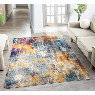 Athena Modern Living Room Area Rug – Cut Pile Weaving - Jute Backing- Abstract Design Low Pile Rug, Multi Coloured,