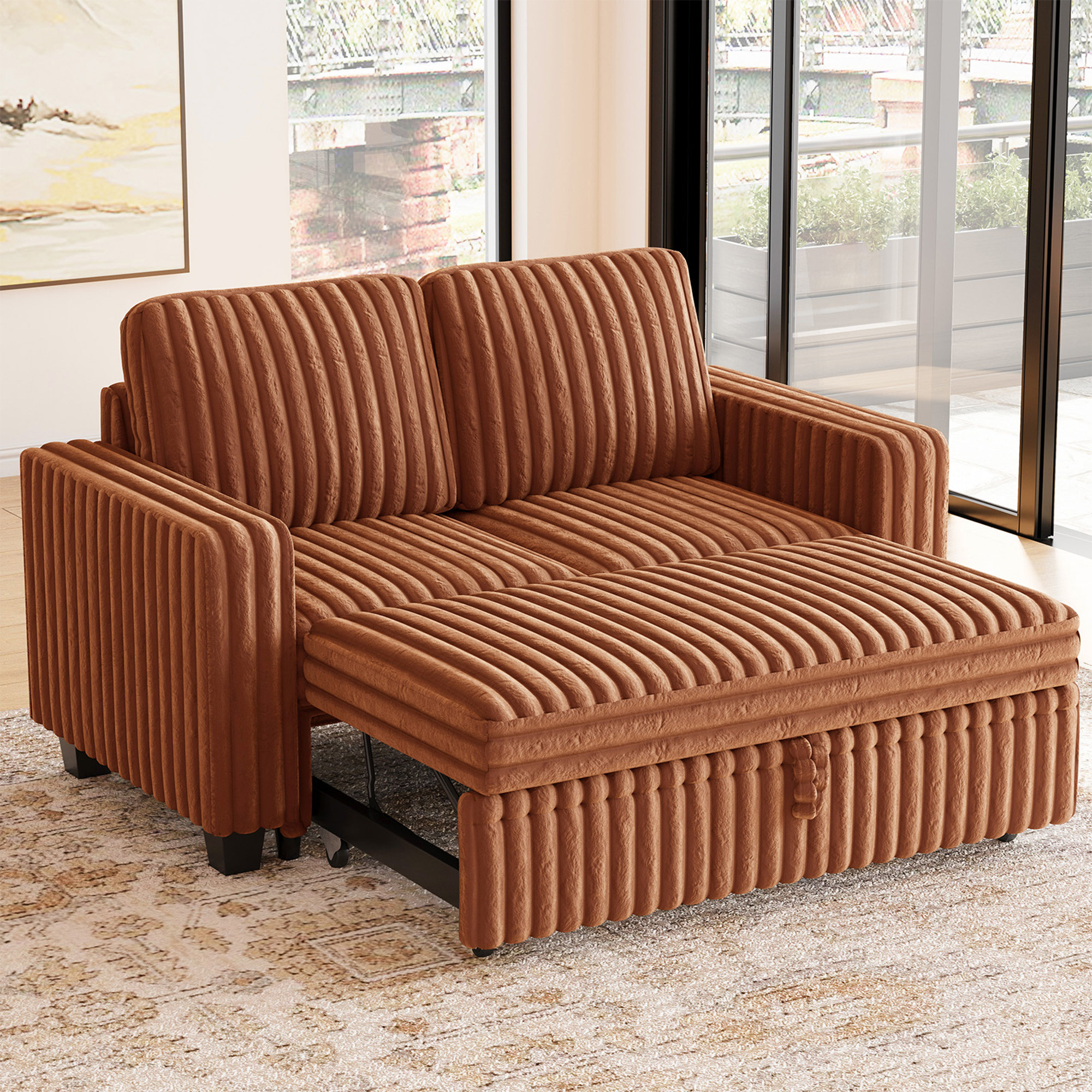 Soft Plush 2-Seat Sofa Pull Out Sofa Bed Apartment Couch