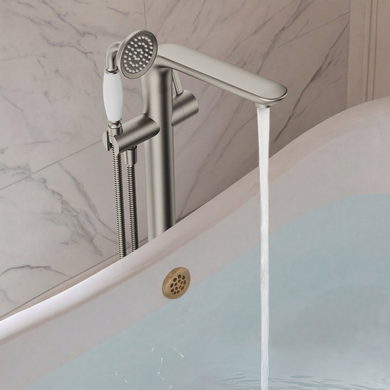 1 Handle Freestanding Tub Filler with Diverter, Brushed Nickel