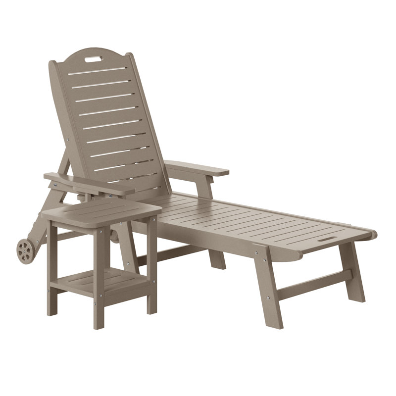 Ensemble de chaises longues d'extérieur inclinables en poly 2 pièces avec roulettes et porte-gobelet, Gris clair