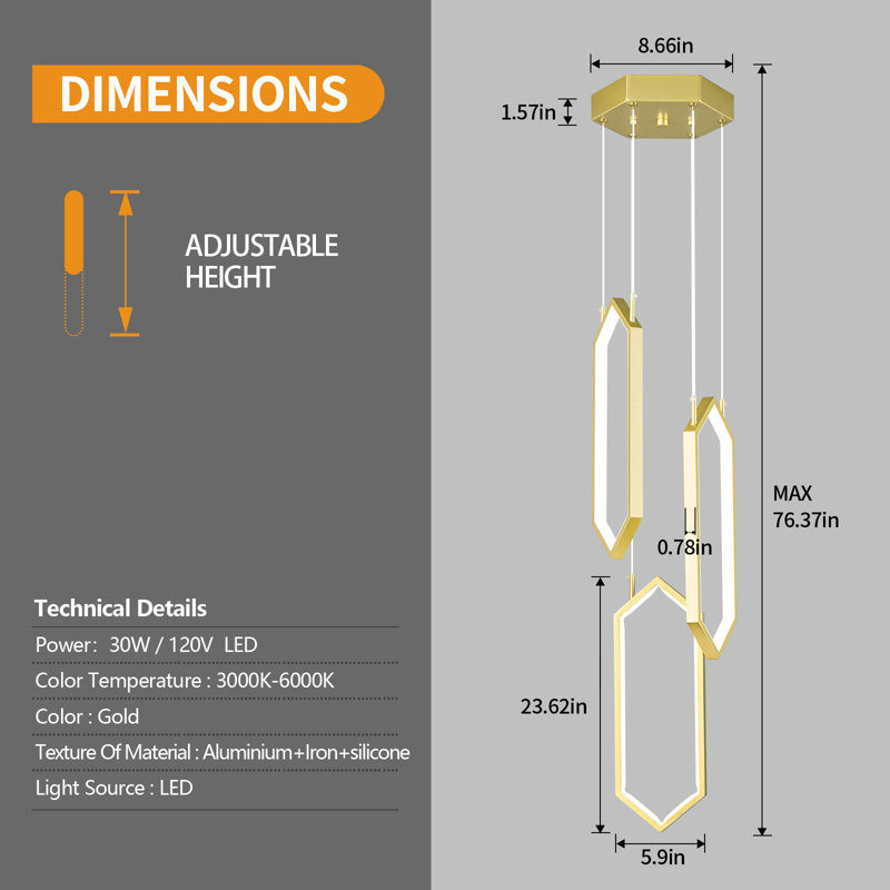 Luminaire suspendu rectangulaire DEL