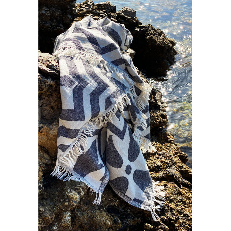 Luxury Fouta Beach Towel, 100% Cotton, 35.4 x 67.0 inches | High Water Absorbent, Soft and Comfortable, 7.6 oz/sq ft | Black & Beige Striped Design, Perfect for Beach, Pool, Spa, and Travel