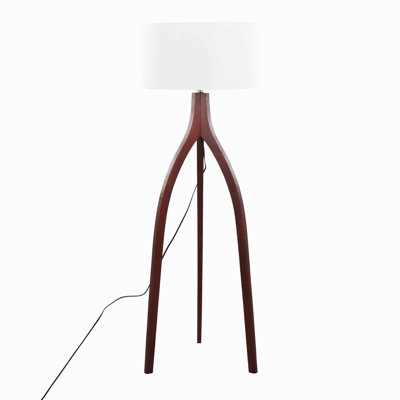 Lampe trépied contemporaine contemporaine en bois et lin blanc