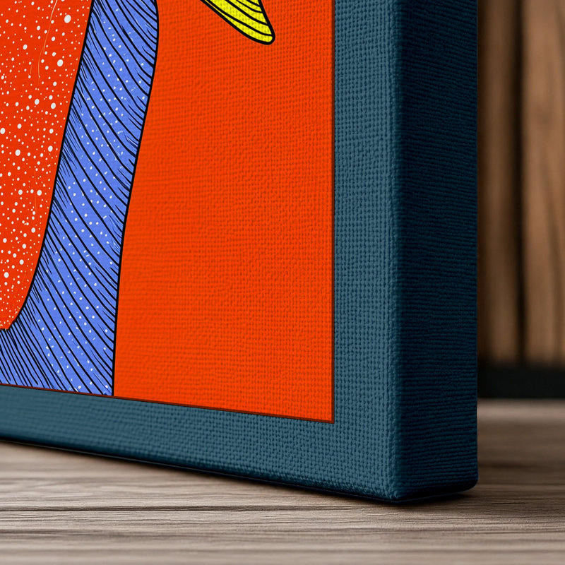 Cheerful Geometric Fish Modern - Print, 24x16 - 61.0 x 40.6 cm, Teal Border