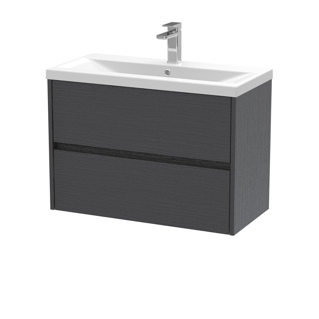 Nuie Graphite Grey Havana Woodgrain Wall Hung 2 Drawer Vanity Unit And Mid Edge Ceramic Basin | | Mdf | 800Mm - Image 2