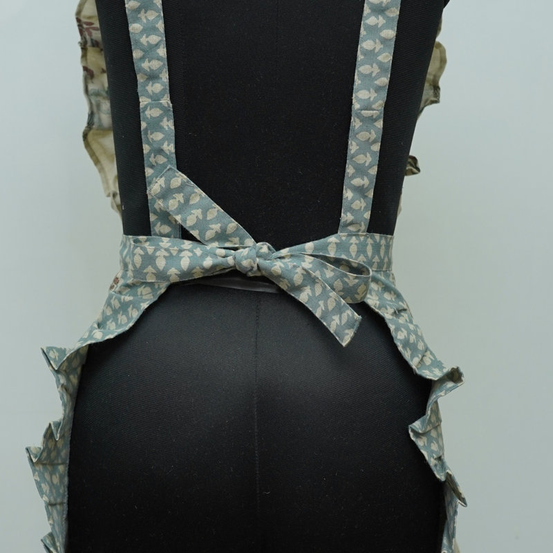  Handmade Block Print Apron – Floral Charm in Natural Linen Blend, Amitabh, Gray