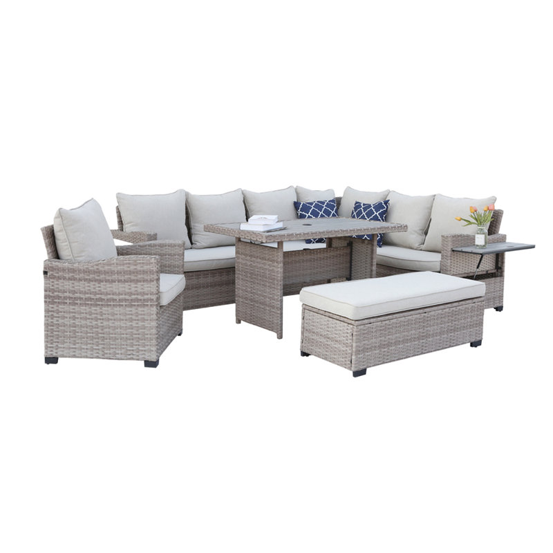 Wicker 9 - Person Garden Lounge Set with Cushions, Natural
