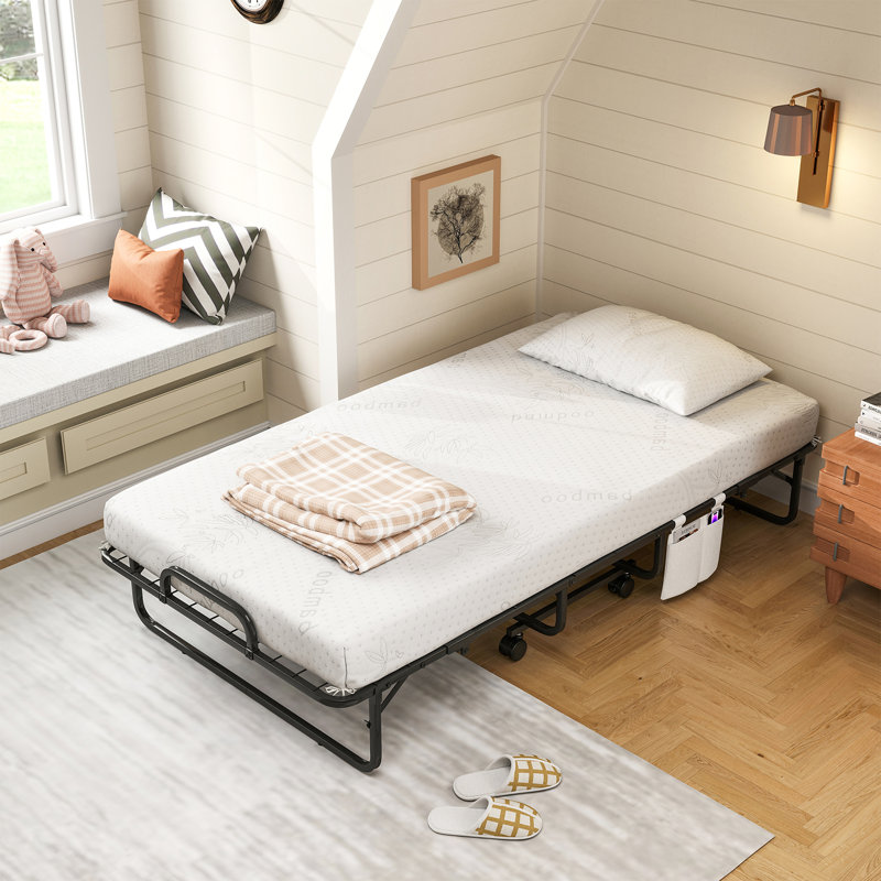 Lit d'appoint pliant simple 75 po x 38 po avec matelas et coussin de 5 po