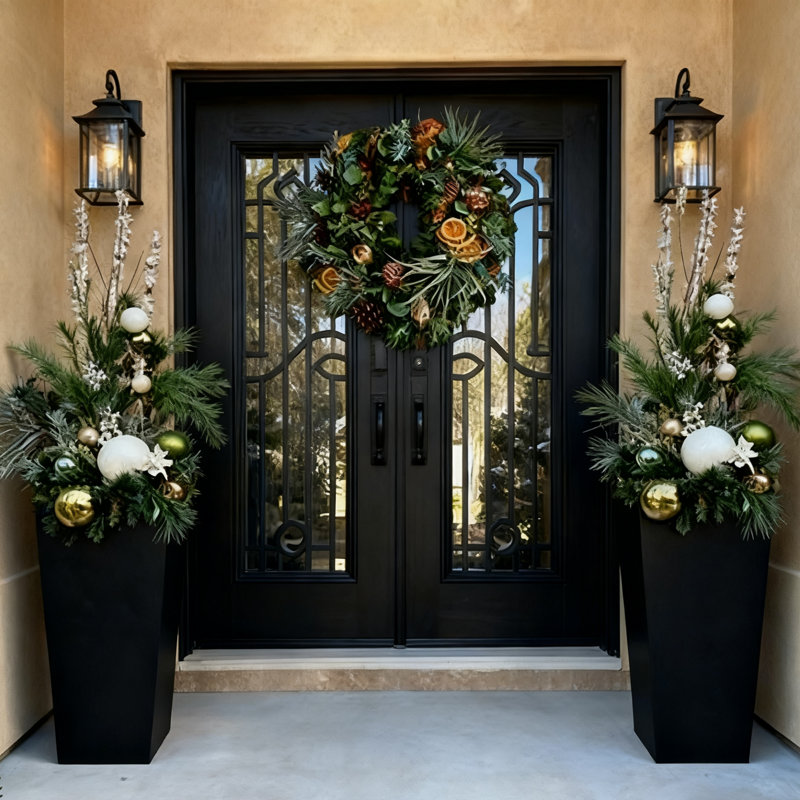 Ensemble de 2 pots à fleurs de 24 po de hauteur - ensemble de 2 pots à fleurs noirs d'intérieur et d'extérieur pour porche et patio