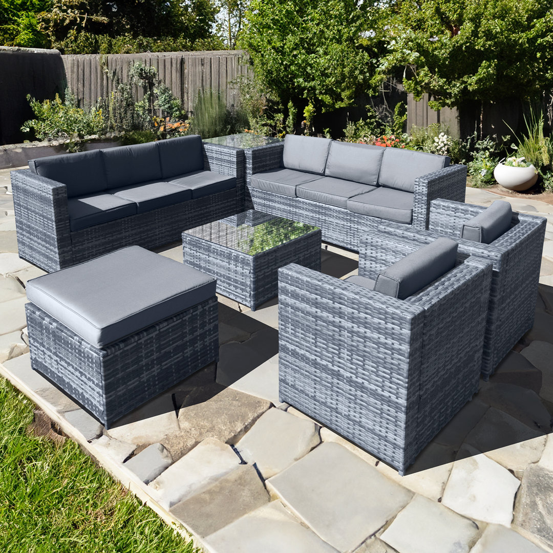 Malta Rattan 9 Seat U-Shape Set in Ocean Grey