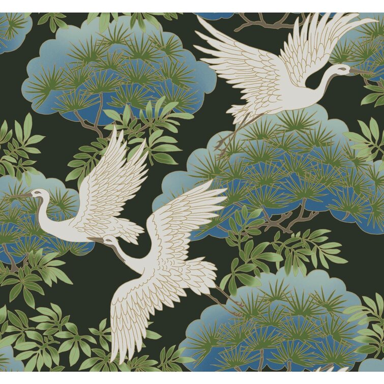 Pink Chinoiserie Heron Wallpaper, Japanese Crane Asian Wall Art, Elegant  Heron Flight Wall Decor - Etsy