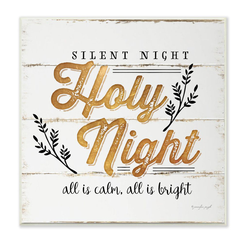 «Silent Night Holy Night», art textuel, Plaque murale, H 12 po x l 12 po