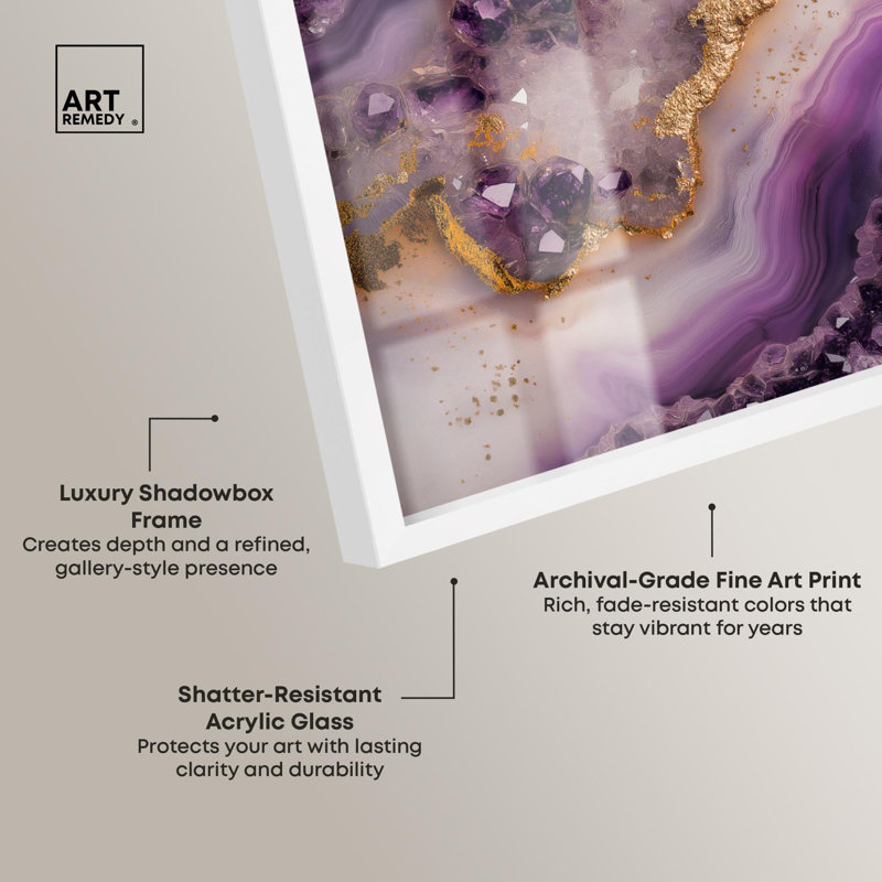 «Amethystine Dream I Shadowbox Print» par Art Remedy, H 46 po x l 37 po, Blanc