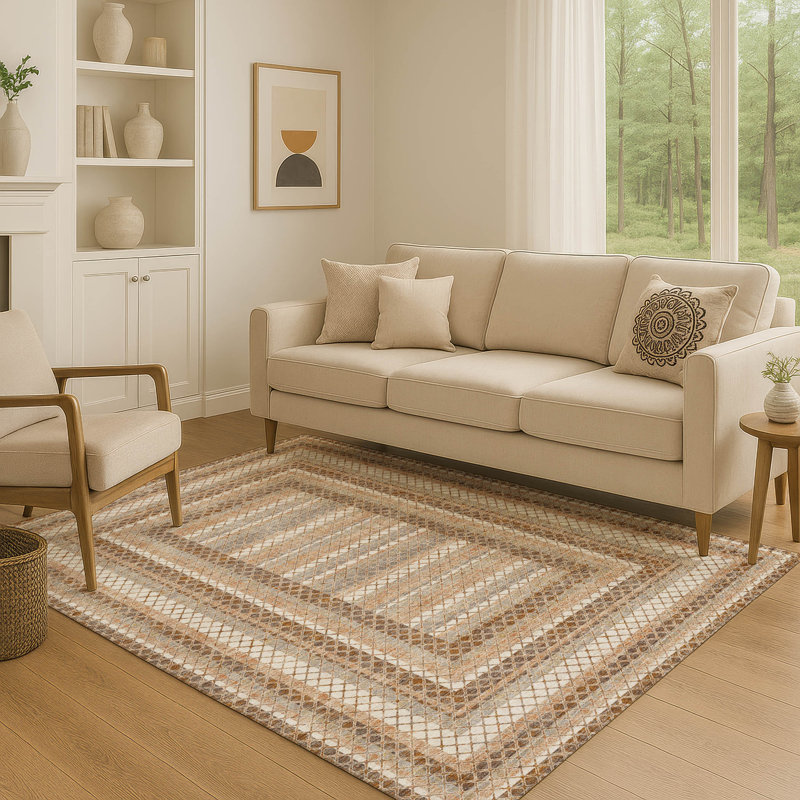 Tapis géométrique de qualité supérieure lavable à la machine Ariel, Rectangle 5 pi x 7 pi 6 po