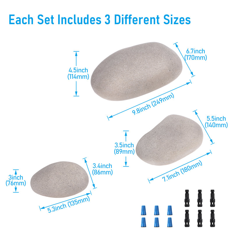 5cct 3-size Decorative Stone Lighting Kit, 3w Glow Pebble Shape Led Landscape Light, Light Gray, Light Gray