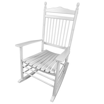 White Adult Rocking Chair For Balcony & Porch - Solid Hardwood, Cozy Seat And Armrest, Back Rest, Easy Assembly, 280lbs Max Weight In White, Hardwood Created, Comfortable Robust Slatted Back,