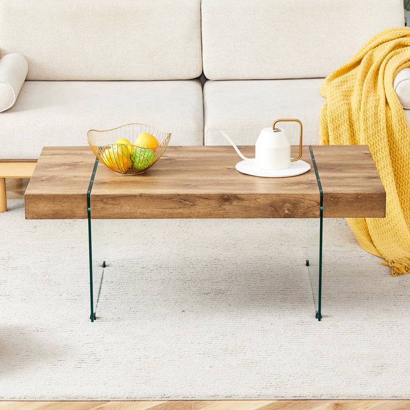 43.3"x23.6" Wood texture sticker MDF Coffee Table with Tempered glass legs.Suitable for Living Room.It can be used not only as a coffee table but also as a side table or display stand.