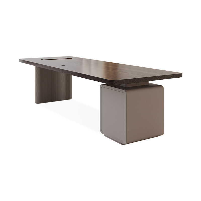Bureau rectangulaire en bois massif brun noisette + blanc, H 29,53 po x l 86,61 po x P 31,5 po, Retour à gauche