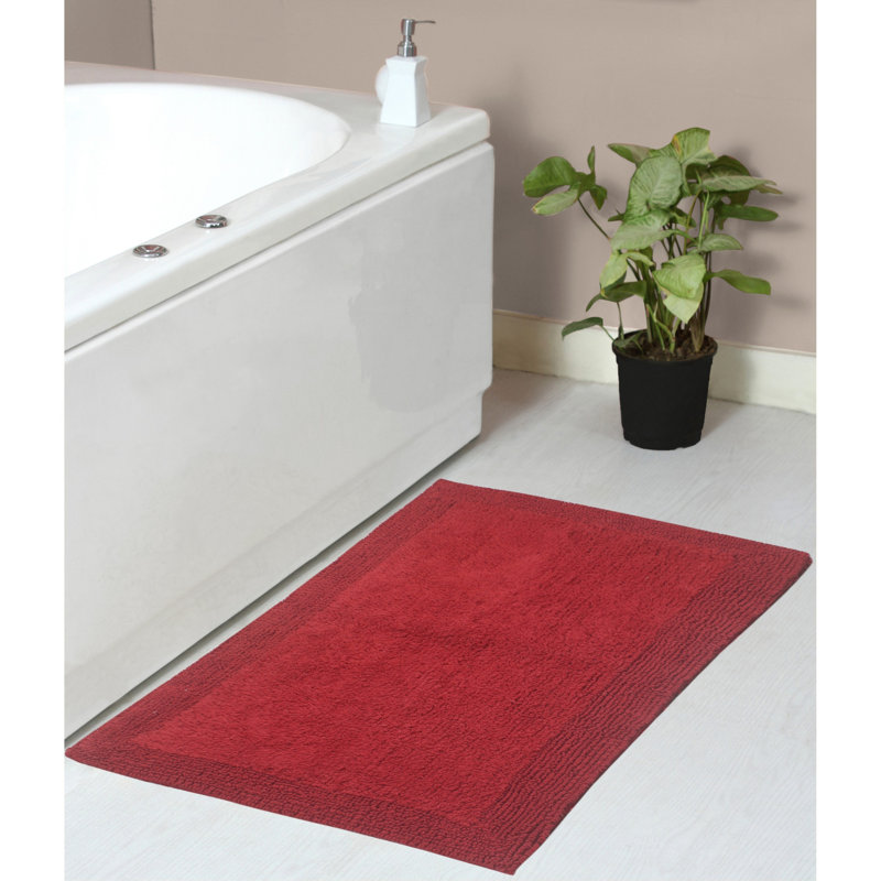 Bruss Luxury Solid Color Bath Rug Reversible, Red, 21" W x 34" L