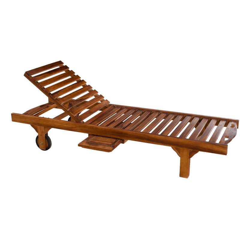Zada 205cm Long Reclining Teak Single Chaise, Dark Brown