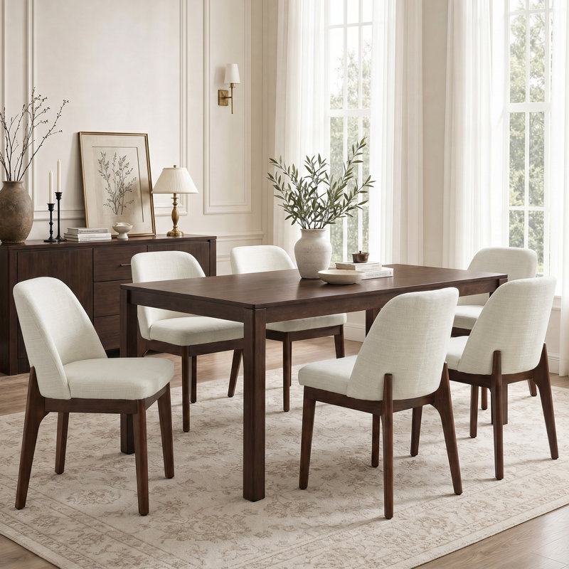 Bason 19.5" H Polyester Upholstered Dining Chairs (Set Of 6), Cream, 6